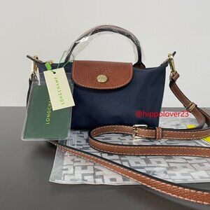 NWT Navy Longchamp Original Mini Makeup Tote 2 Way Canvas Crossbody Bag Blue XS